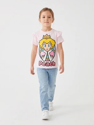Sinsay - Bawełniana koszulka z falbankami Super Mario - różowy
