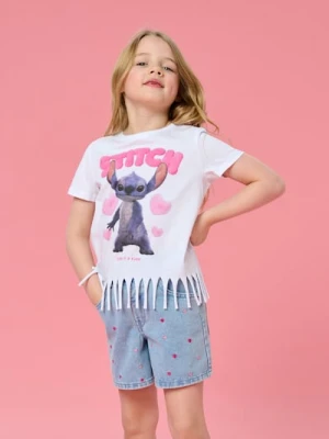 Sinsay - Bawełniana koszulka z frędzlami Lilo & Stitch - biały