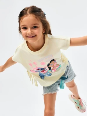 Sinsay - Bawełniana koszulka z frędzlami Stitch - zielony