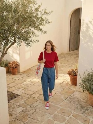 Sinsay - Bawełniana koszulka z gęstego splotu Interlock - czerwony