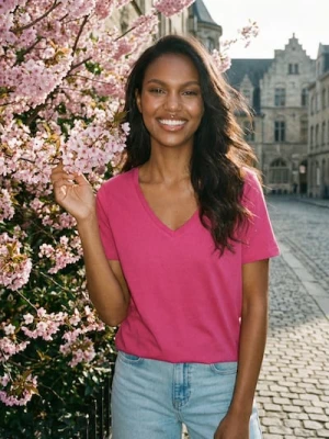 Sinsay - Bawełniana koszulka z gęstego splotu Interlock - różowy