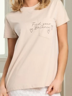 Sinsay - Bawełniana koszulka z haftem - beżowy