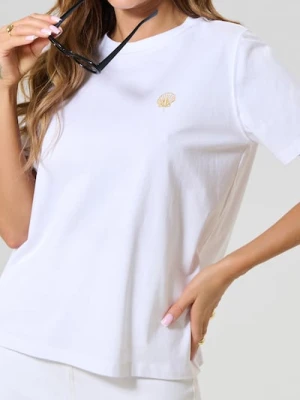 Sinsay - Bawełniana koszulka z haftem - biały