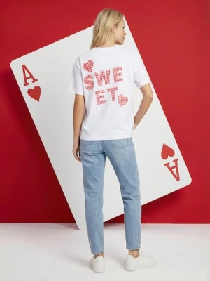 Sinsay - Bawełniana koszulka z haftem - biały