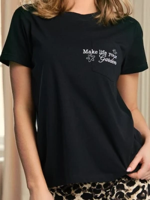 Sinsay - Bawełniana koszulka z haftem - czarny