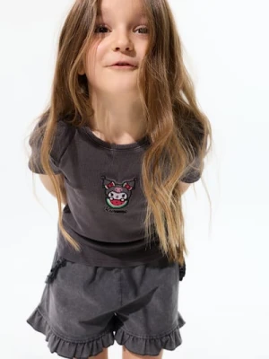 Sinsay - Bawełniana koszulka z haftem Kuromi - szary