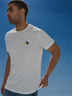 Sinsay - Bawełniana koszulka z haftem w kształcie cytryny - kremowy