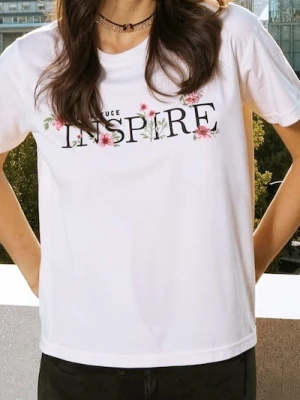 Sinsay - Bawełniana koszulka z haftowanym napisem - biały