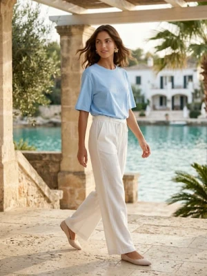 Sinsay - Bawełniana koszulka z haftowanym napisem Lagoon - błękitny