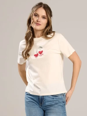 Sinsay - Bawełniana koszulka z haftowanym napisem Me My Baby - kremowy