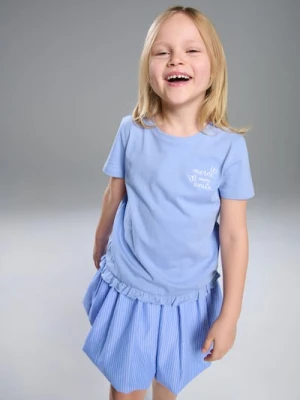 Sinsay - Bawełniana koszulka z haftowanym napisem - niebieski