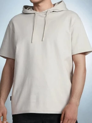 Sinsay - Bawełniana koszulka z kapturem - kremowy