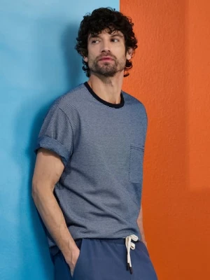 Sinsay - Bawełniana koszulka z kieszonką - granatowy