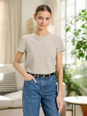 Sinsay - Bawełniana koszulka z kieszonką - zielony