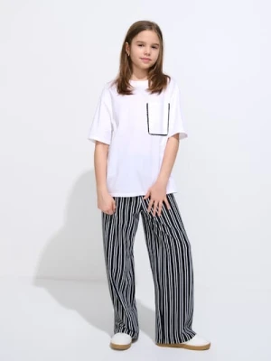 Sinsay - Bawełniana koszulka z kontrastową koronką - biały