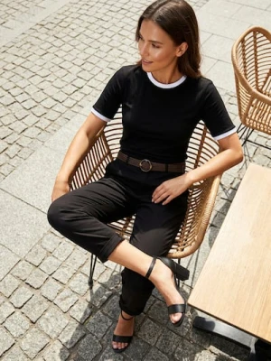 Zdjęcie produktu Sinsay - Bawełniana koszulka z kontrastową lamówką - czarny