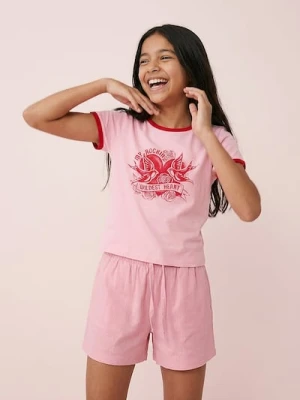 Sinsay - Bawełniana koszulka z kontrastową lamówką - różowy