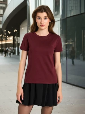 Sinsay - Bawełniana koszulka z krótkim rękawem - bordowy