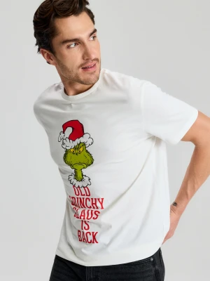 Sinsay - Bawełniana koszulka z krótkim rękawem Grinch - kremowy
