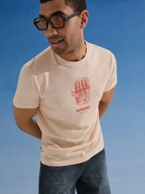 Sinsay - Bawełniana koszulka z krótkim rękawem i nadrukiem - różowy