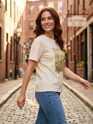 Sinsay - Bawełniana koszulka z krótkim rękawem i złotym nadrukiem - kremowy