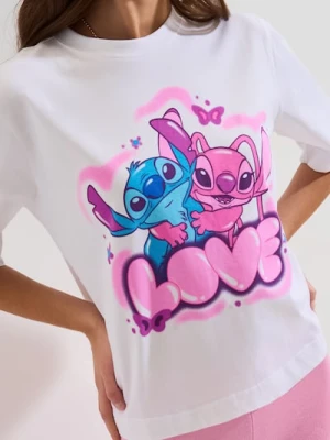 Zdjęcie produktu Sinsay - Bawełniana koszulka z krótkim rękawem Lilo & Stitch - biały