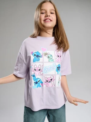 Sinsay - Bawełniana koszulka z krótkim rękawem Lilo & Stitch - fioletowy
