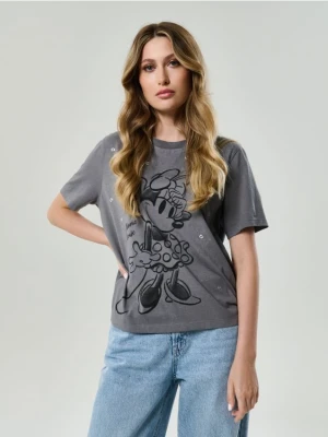 Sinsay - Bawełniana koszulka z krótkim rękawem Minnie Mouse - szary