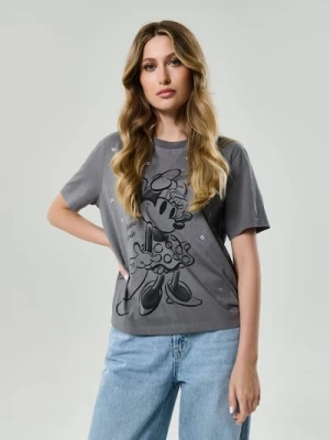 Sinsay - Bawełniana koszulka z krótkim rękawem Minnie Mouse - szary