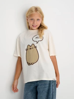 Sinsay - Bawełniana koszulka z krótkim rękawem Pusheen the Cat - kremowy