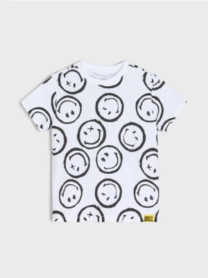 Sinsay - Bawełniana koszulka z krótkim rękawem Smiley - biały