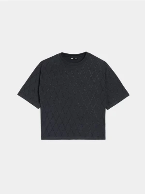 Sinsay - Bawełniana koszulka z krótkim rękawem - szary