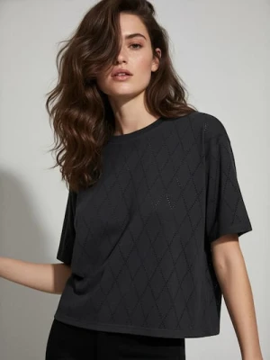 Sinsay - Bawełniana koszulka z krótkim rękawem - szary