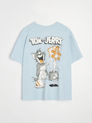 Zdjęcie produktu Sinsay - Bawełniana koszulka z krótkim rękawem Tom and Jerry - błękitny