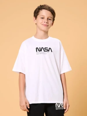 Sinsay - Bawełniana koszulka z krótkim rękawem z napisem NASA - biały