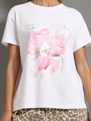 Sinsay - Bawełniana koszulka z metalicznym printem - biały