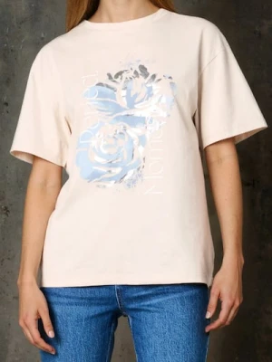 Sinsay - Bawełniana koszulka z metalicznym printem - fioletowy