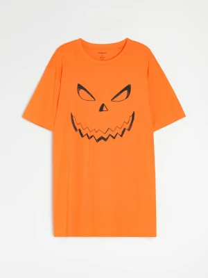 Sinsay - Bawełniana koszulka z motywem halloweenowym - pomarańczowy