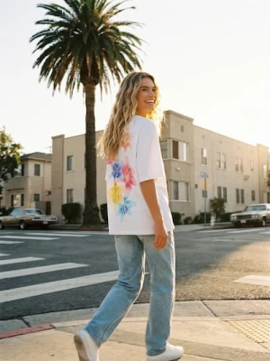 Sinsay - Bawełniana koszulka z motywem kwiatowym - biały