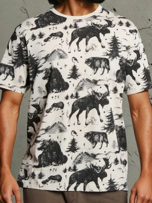 Sinsay - Bawełniana koszulka z motywem leśnym - beżowy