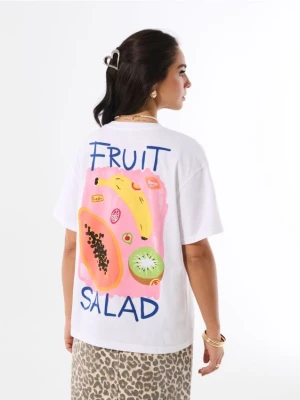 Sinsay - Bawełniana koszulka z motywem owocowym - biały
