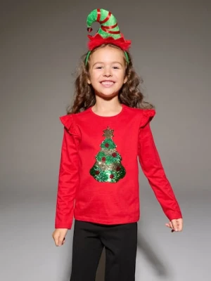 Sinsay - Bawełniana koszulka z motywem świątecznym - czerwony