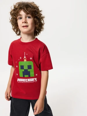 Sinsay - Bawełniana koszulka z motywem świątecznym Minecraft - czerwony
