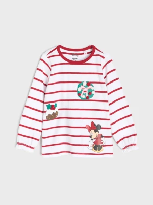 Sinsay - Bawełniana koszulka z motywem świątecznym Minnie Mouse - kremowy