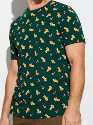 Sinsay - Bawełniana koszulka z motywem świątecznym - zielony