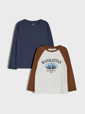 Sinsay - Bawełniana koszulka z nadrukiem 2 pack - granatowy