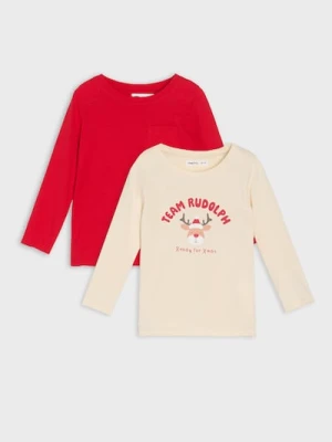 Sinsay - Bawełniana koszulka z nadrukiem 2 pack - kremowy