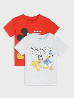 Sinsay - Bawełniana koszulka z nadrukiem 2 pack Mickey Mouse - czerwony