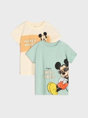 Sinsay - Bawełniana koszulka z nadrukiem 2 pack Mickey Mouse - zielony