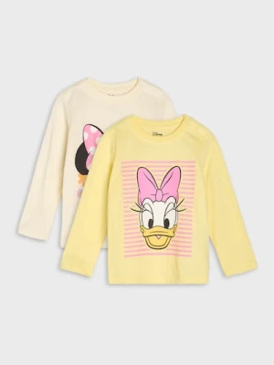 Sinsay - Bawełniana koszulka z nadrukiem 2 pack Minnie and Daisy - kremowy